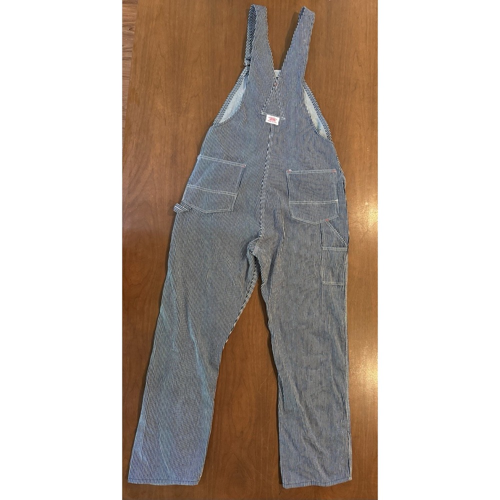 Round House Bib Overalls 38 X 32 Striped 100% Cotton Adjustable Straps - Picture 4 of 8